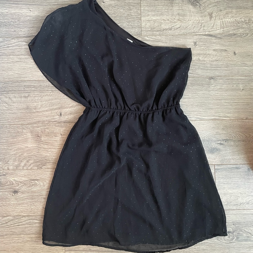 Black one shoulder dress with sparkly details